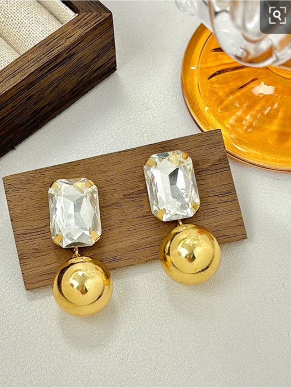 Crystal and Gold Drop Earrings - Clear Crystal & Gold Tone NWT